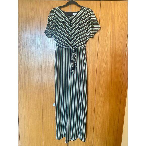 June & Hudson black green yellow striped wide leg jumpsuit - Picture 4 of 8